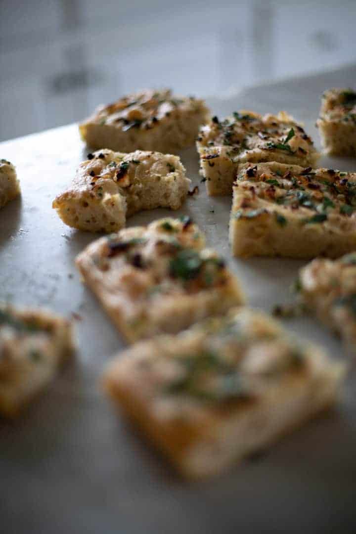 focaccia with shallots, feta and parsley
