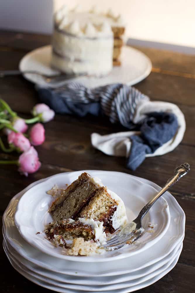 slice of gluten free banana cake on a plate